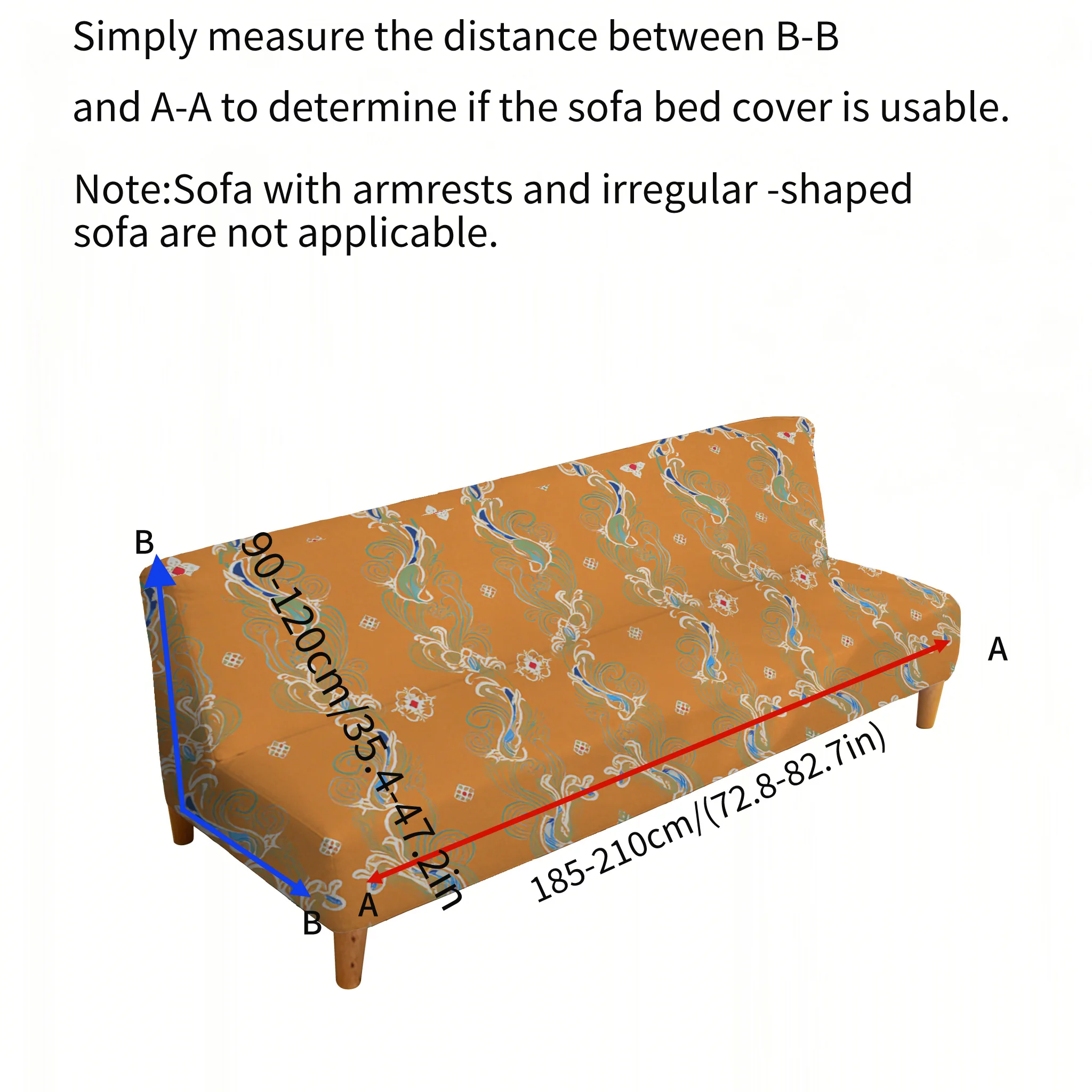 Armless stretch print sofa bed cover, bohemian contrasting pattern, dustproof machine washable sofa bed cover