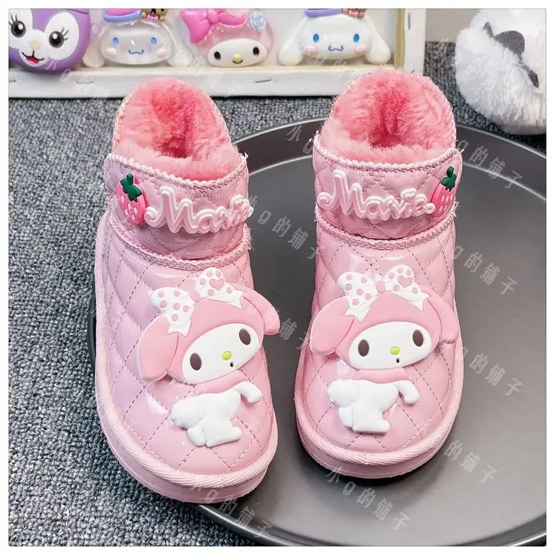 Sanrio Anime Kawaii Ins Kuromi botas de nieve cálidas para niños, dibujos animados lindos, My Melody, zapatos casuales, regalos para niños, Invierno