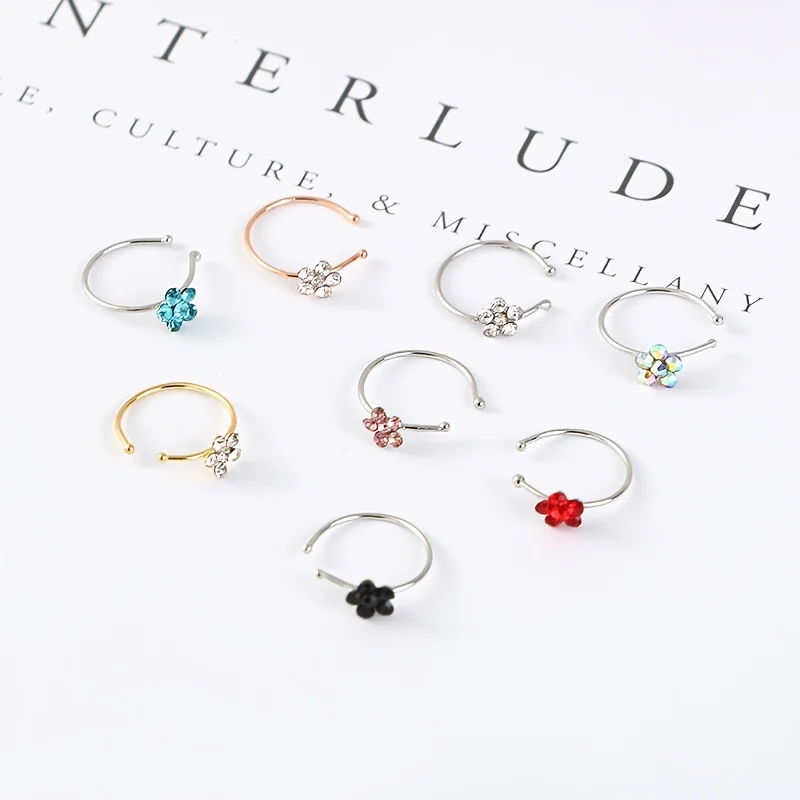 1pc  Fake Piercing Flower Clip Nose Ring Fake Nose Ring Stud Non Piercing Stainless Steel Ear Cuff Body Jewelry
