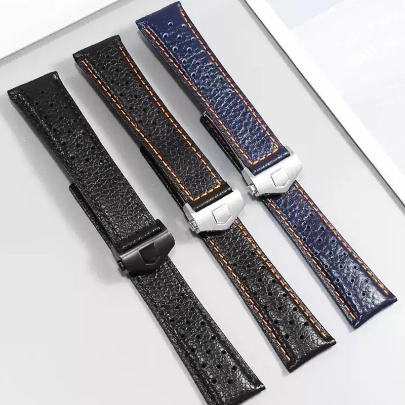 

For TAG Heuer MONACO CARRERA CAW211R/P genuine Leather Watchband with Folding Buckle lychee print cowhide Strap MAN Bracelet