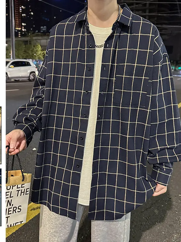 

Мужская повседневная куртка в стиле ретро с клетчатым узором, свободного кроя, из полиэфирного волокна, осенняя, в стиле модного молодежного уличного стиля (HKT)