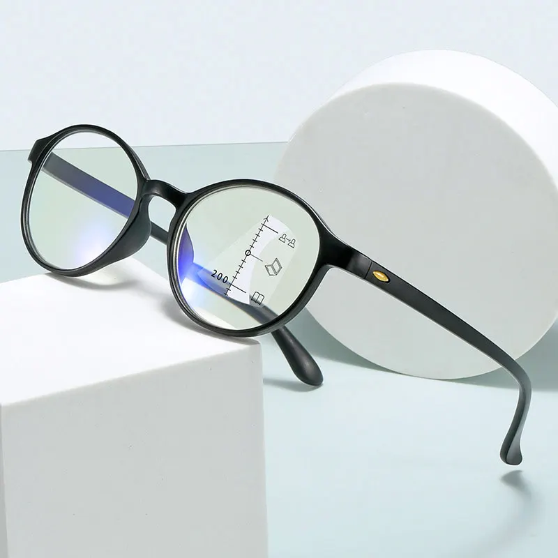 

Fashion Round Frame Anti-blue Light Progressive Multi-focus Reading Glasses High-definition Far Near Dual-use Diopter 1.0 To 4.0