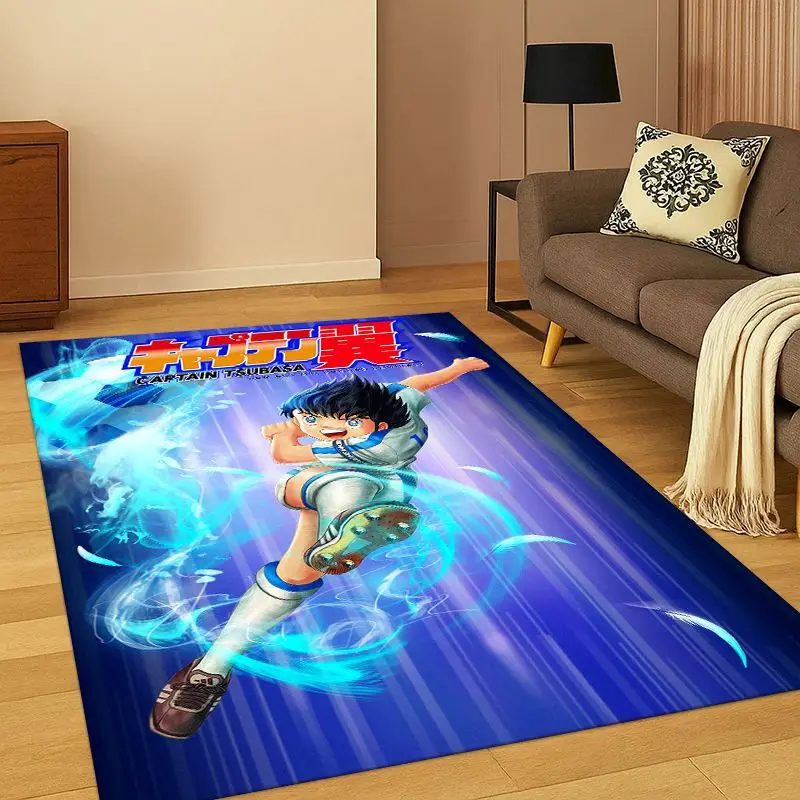 Anime Captain Tsubasa Soccer Cartoon Carpet Rug for Bedroom Living Room Sofa Doormat Home Decor, Game Area Rug Non-slip Gift