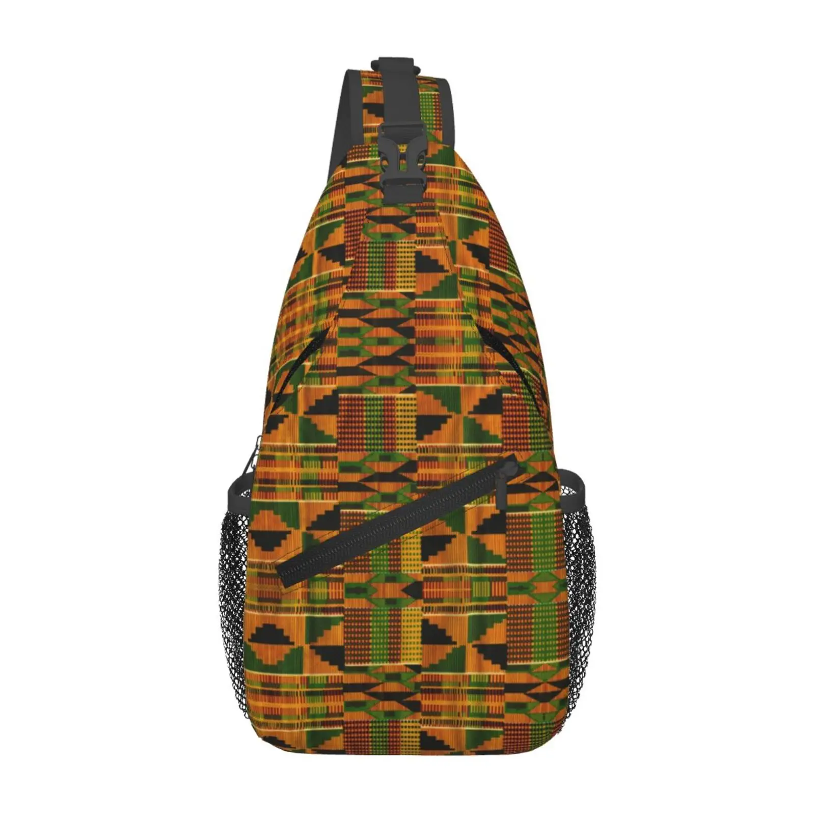 

African Ethnic Geometric Yellow Pattern Sling Bags Unisex Cool Shoulder Crossbody Chest Backpack Cycling Camping Daypack