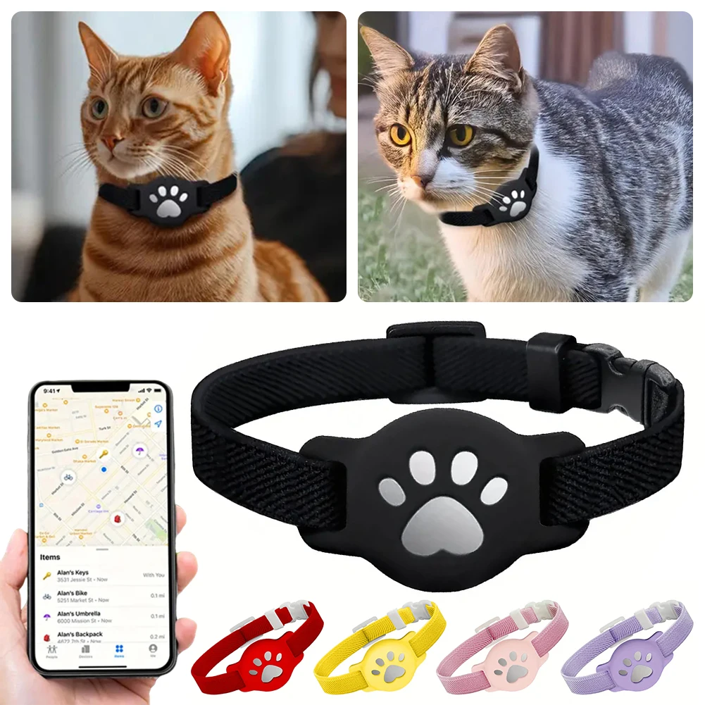 Cat Collar With Air-Tag-Compatible Holder 360° Reflective Strip Night Visibility Silicone Holder Scratch-Resistant For Outdoor