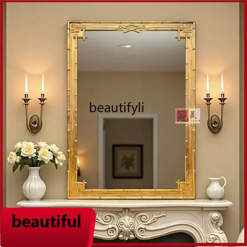 YL   French retro wall fireplace mirror decorative mirror carved background wall   hanging home European makeup mirror