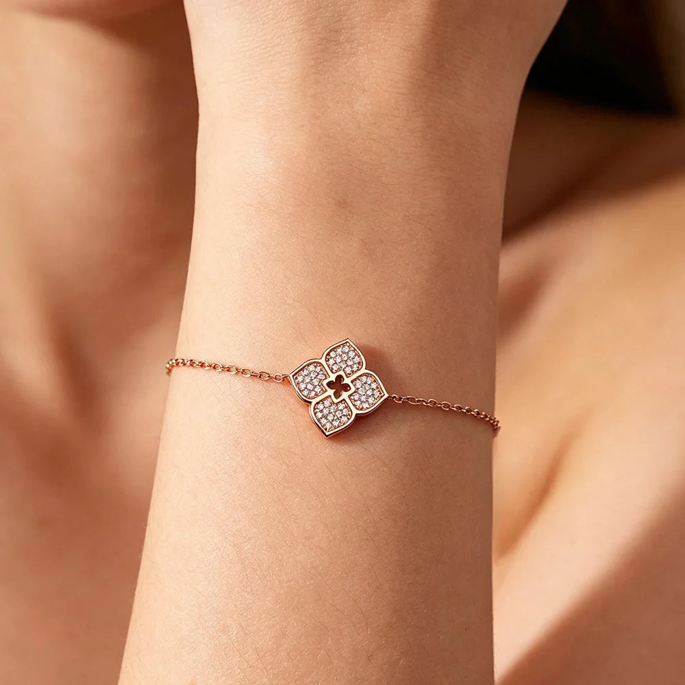 OEVAS Full Moissanite Bracelets for Women S925 Silver Plated 18K Gold Flowers Wrist Chain Adjustable Jewelry Gift GRA Certified