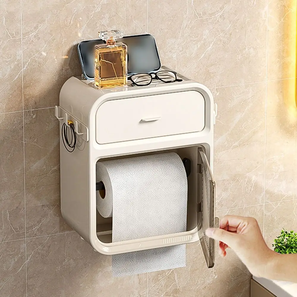 

Двухслойная коробка для салфеток в ванной комнате, дизайн ящика, водонепроницаемая стойка для хранения рулонной бумаги с крючками, настенный контейнер для туалетной бумаги