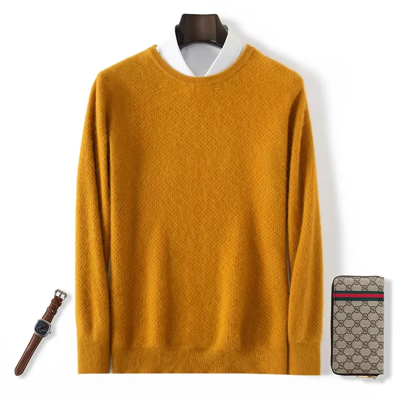 

Осенне-зимний новый мужской вязаный пуловер с круглым вырезом и воротником-рубашкой, однотонный норковый кашемировый свитер