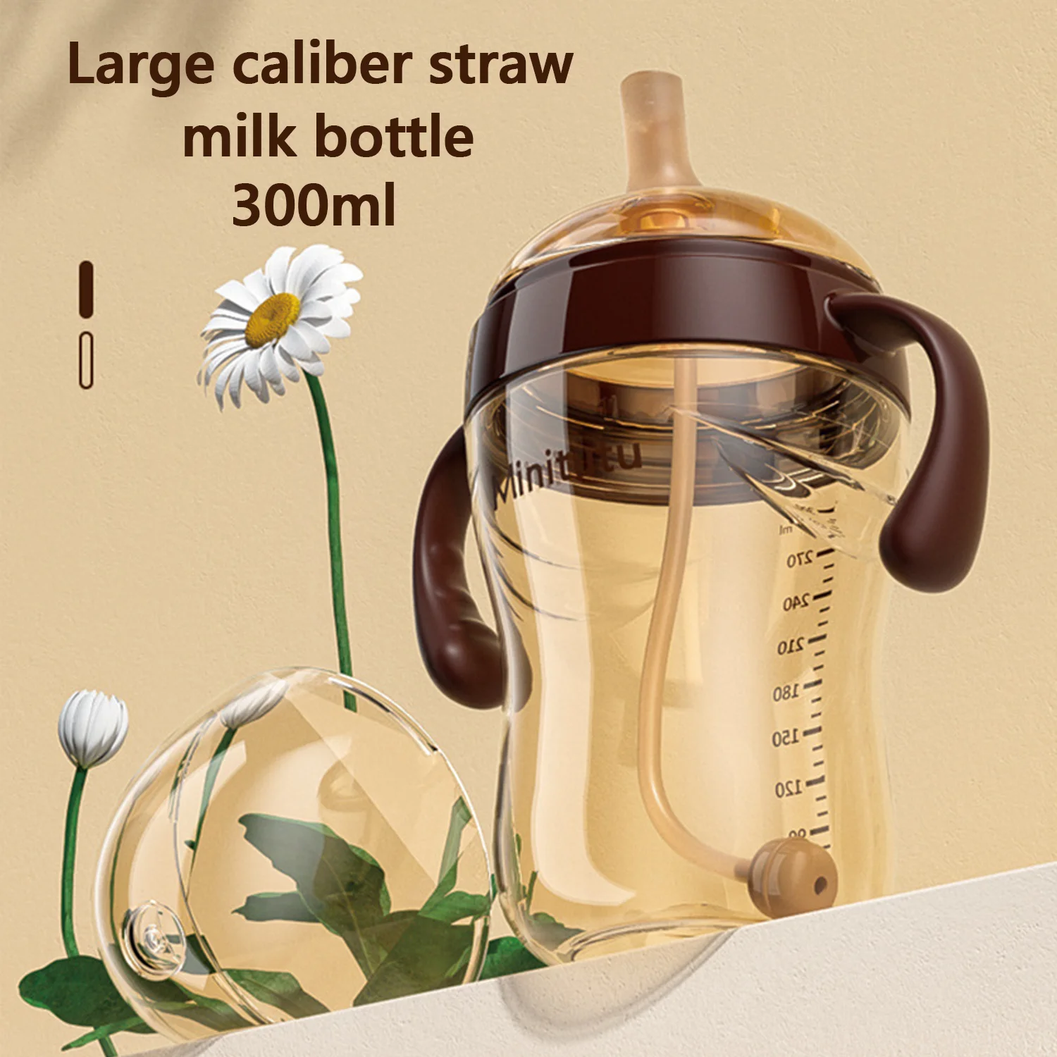 300ML sippy cup for 6-36 months baby with handle, food grade high permeability PPSU material, built-in gravity ball straw to pre