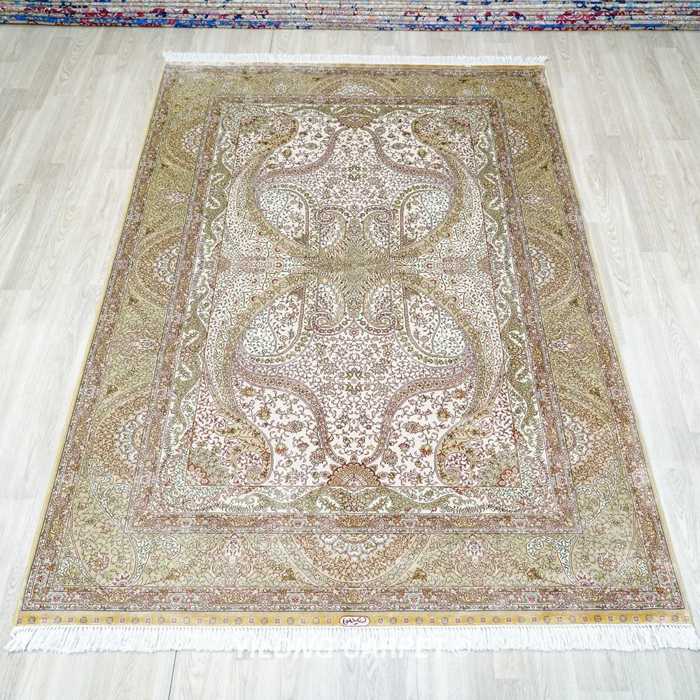 152x228cm Turkey Silk Carpet Beige Handmade Exquisite Persian Oriental Rug (YL0191A)