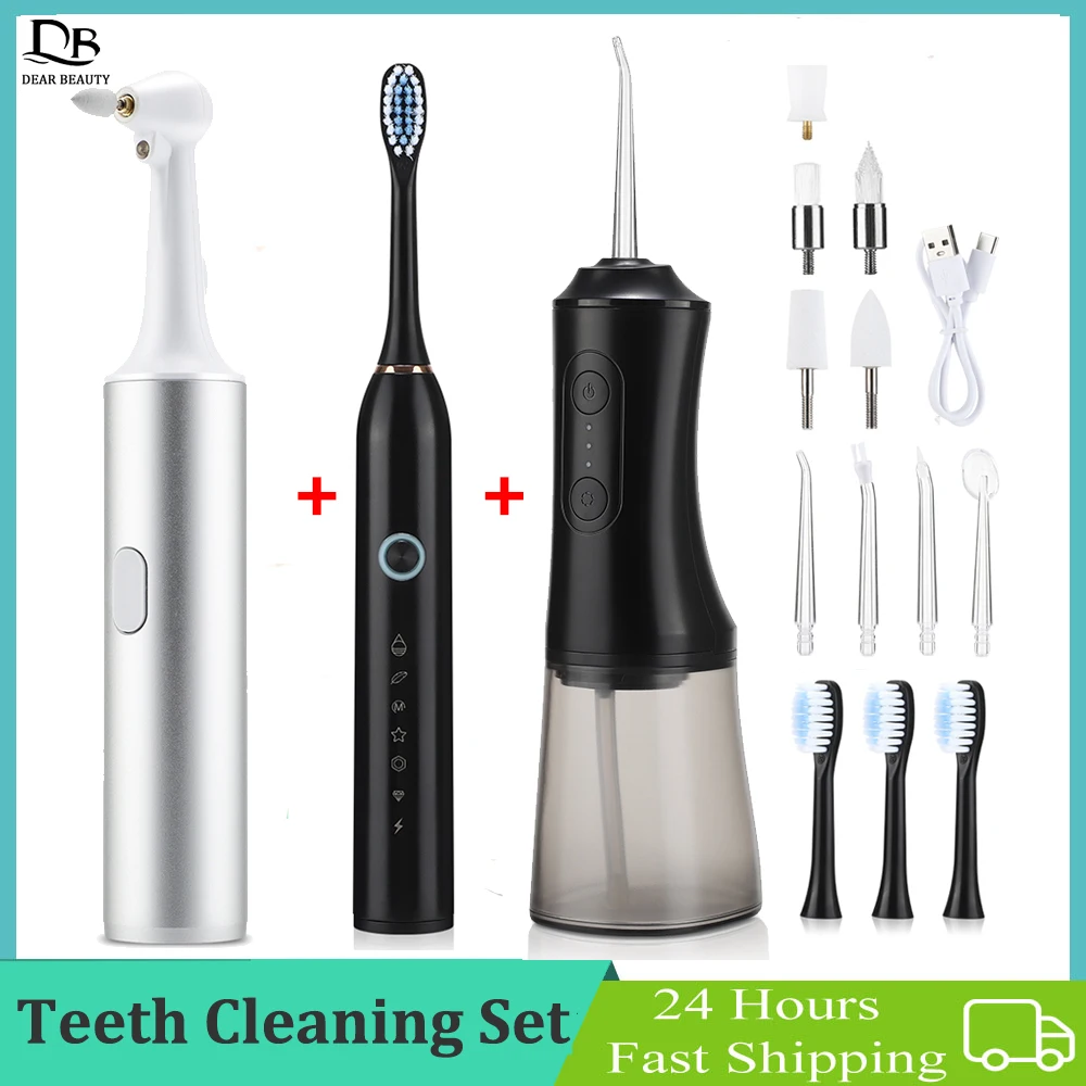 

Electric Tooth Polisher Dental Scaler Rechargeable Toothbrush Potable Oral Irrigator Water Flosser Teeth Cleaning Whitening Set
