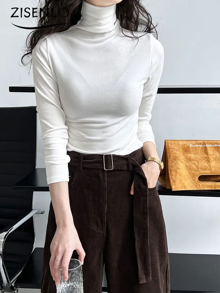 

Autumn New Basic Paragraph Simple T-shirt Within The Slim Half-high Neck Bottoming Shirt Casual Long Sleeve Tops Woman Clothing