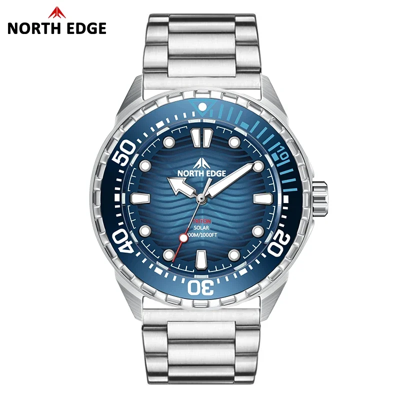 2025 New NORTH EDGE TRITON Solar Powered Dive Watch Men Luxury Quartz Watches For Men 316L Stainless Steel Case Waterproof 300M
