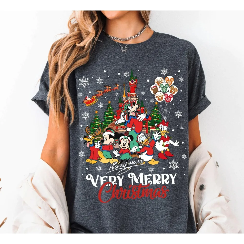 

Disney 2025 Christmas Men Women Summer T-shirt Family Parent-child Outfit Boys Girls Casual Unisex Oversized Short Sleeves Top