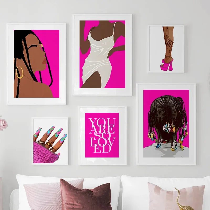 Black girl magic Wall Art natural Curly hair Canvas Painting Nail Posters Living Room Beauty salon Decor Print Wall Pictures