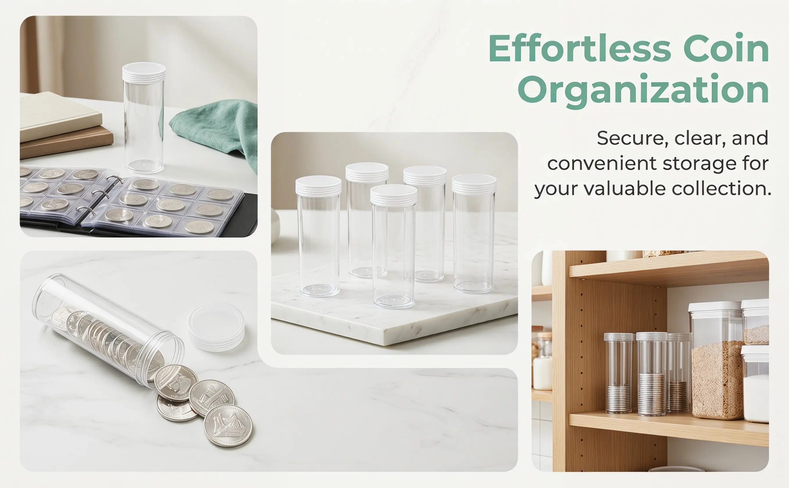 5 Pcs Coin Holders Collection Storage Dispenser Collecting Supplies ABS Container Counter Tubes Organizer