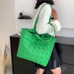 Casual Ladies Tote Handbags Rhombus Pattern Cotton Padded Top-handle Bags Large Capacity Solid for Travel Work Female Purse