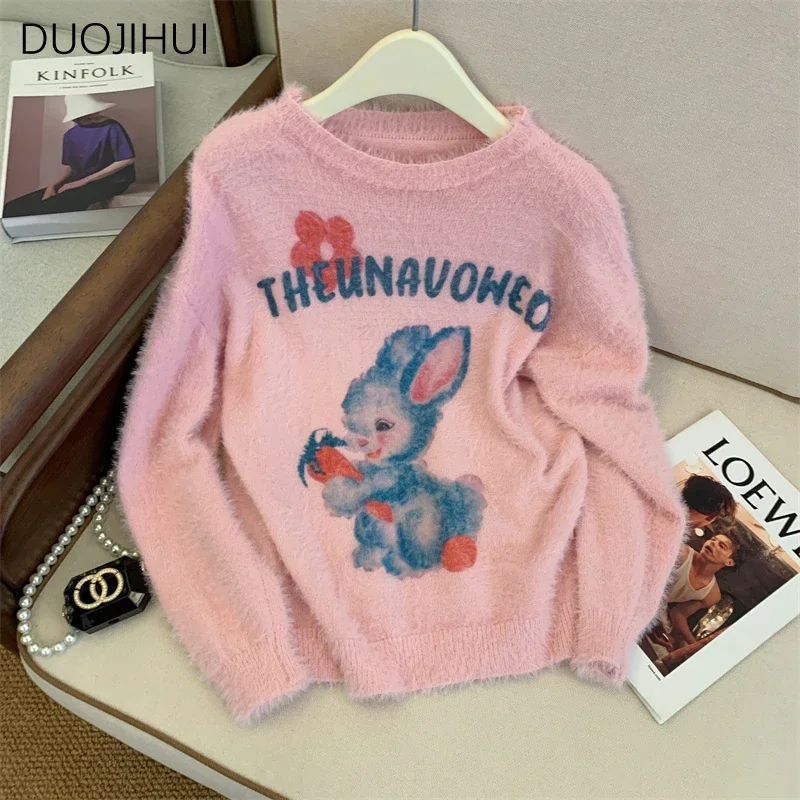 

DUOJIHUI Autumn Sweet Basic Soft Casual Female Pullovers Ins New Fashion Long Sleeves Loose Classic Knit Sweater Women Pullovers