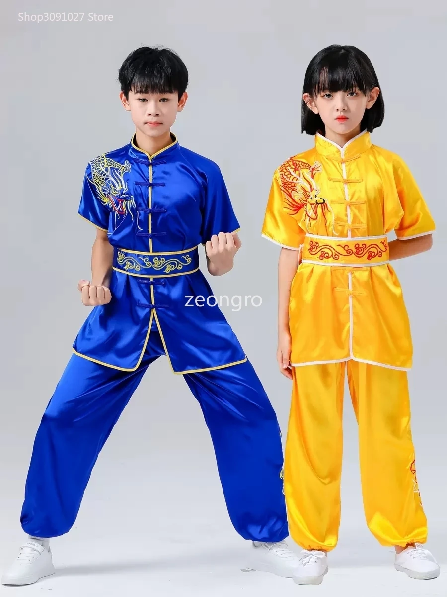 2024 chinese children tai chi wushu clothing martial arts suit kung fu uniform wing chun shaolin dragon print vintage kungfu set