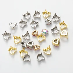 8-12mm Heart Rhinestone Frame Hollow Out Golden Color Claws Thicken Copper Material Sewing Claws Fancy Stones Base Container