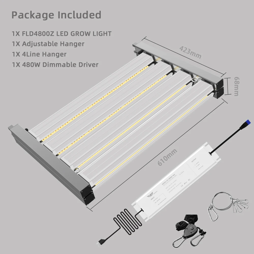 480W Foldable LED Grow Light Bars Full Spectrum Dimmable Growing Lamp for Indoor Plants Hydroponics Systems Greenhouse