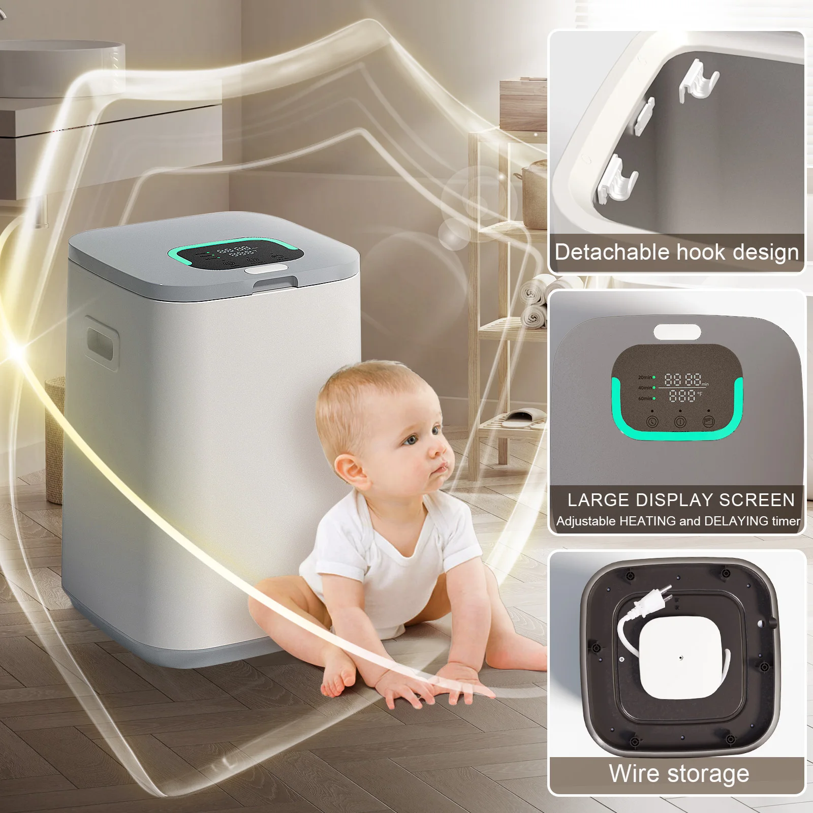 

24H Reservation Towel Warmer Bucket 22L Auto Shut Off & Child Lock Safe Heater for Family
