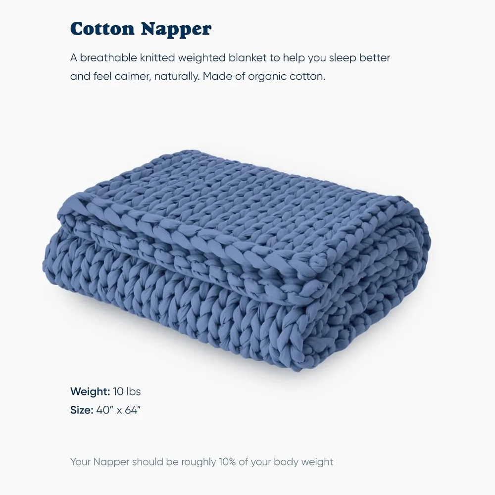 Cotton Hand-Knit Weighted Blanket for Adults Chunky Knit Breathable Soft Bedroom Throw