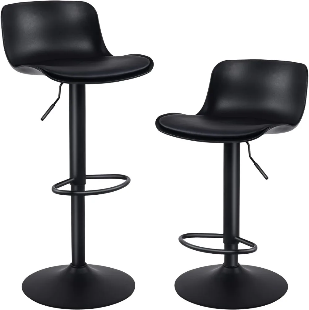 Bar Stools Set of 2 Modern Black  Counter Height, High Padded Swivel Adjustable with Back for Bar Counter and Kitchen Island