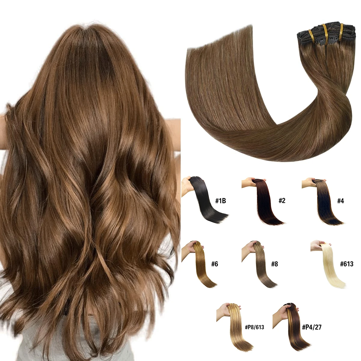 

Light Brown Straight Clip In Human Hair Extensions 120g/8pcs 100% Real Human Hair Full Head Clip In Hair Extensions For Women