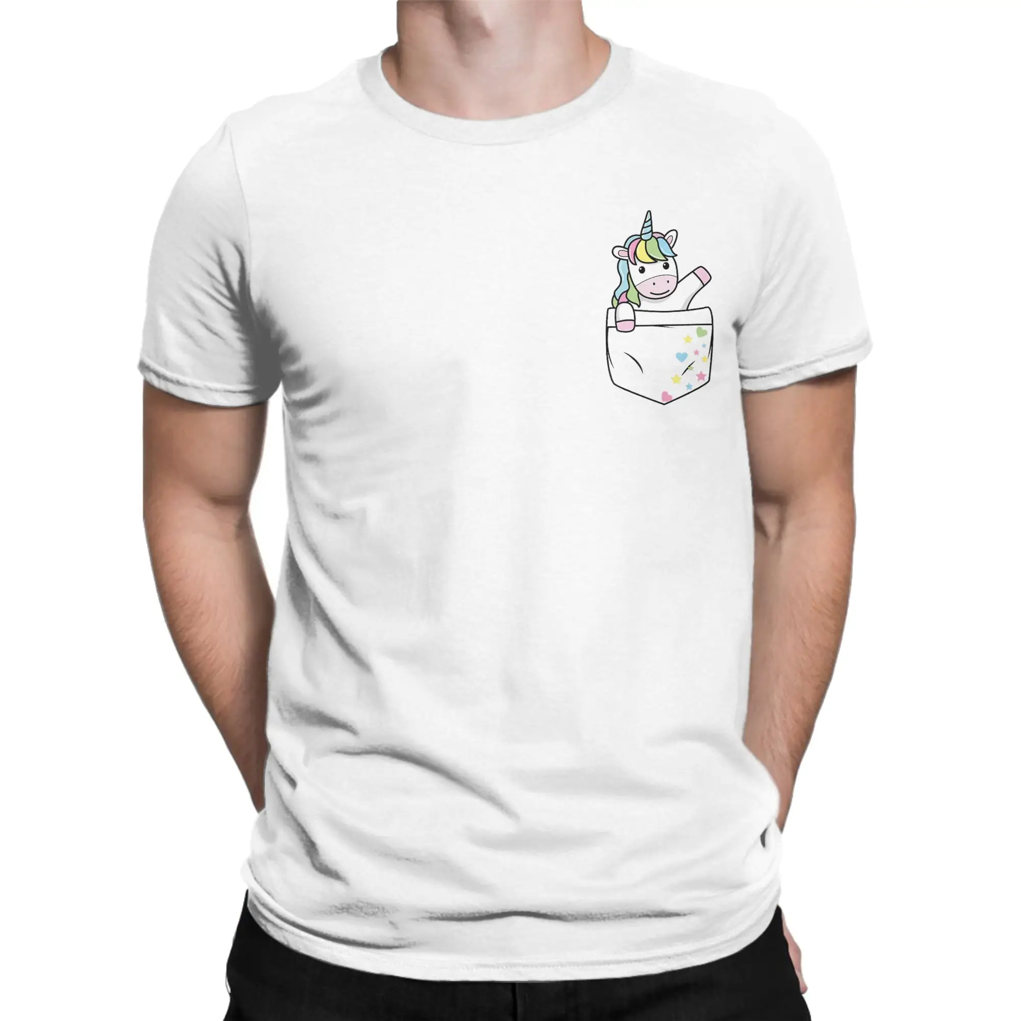 Mens T-Shirt Cute Unicorn In My Pocket Colorful Pastel Magical Stars Gift T Shirt Popular  Summer Tees Pure Cotton Clothing Gift