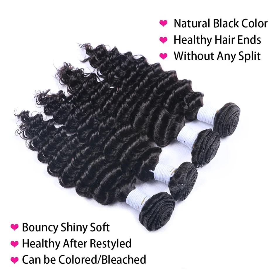 10-40 بوصة شعر مستعار بشري 100% ريمي حزم شعر مموج عميق الرطب والمموج حزم الشعر البشري 3/4 قطعة حزم الشعر الخام