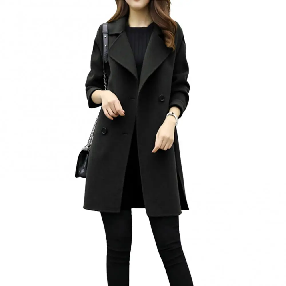 2022 Autumn/winter New Women's Medium-length Woolen Overcoat Loose-fit Slimming Double-row Buttoned Chest Nut Brown