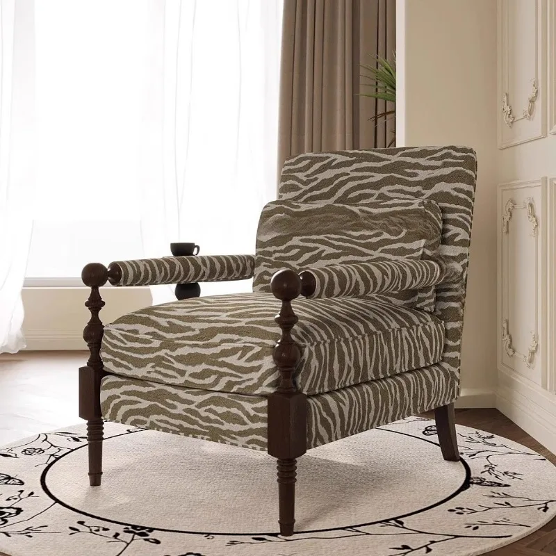 

Retro solid wood sofa Living room single leisure Fabric sofa Lazy