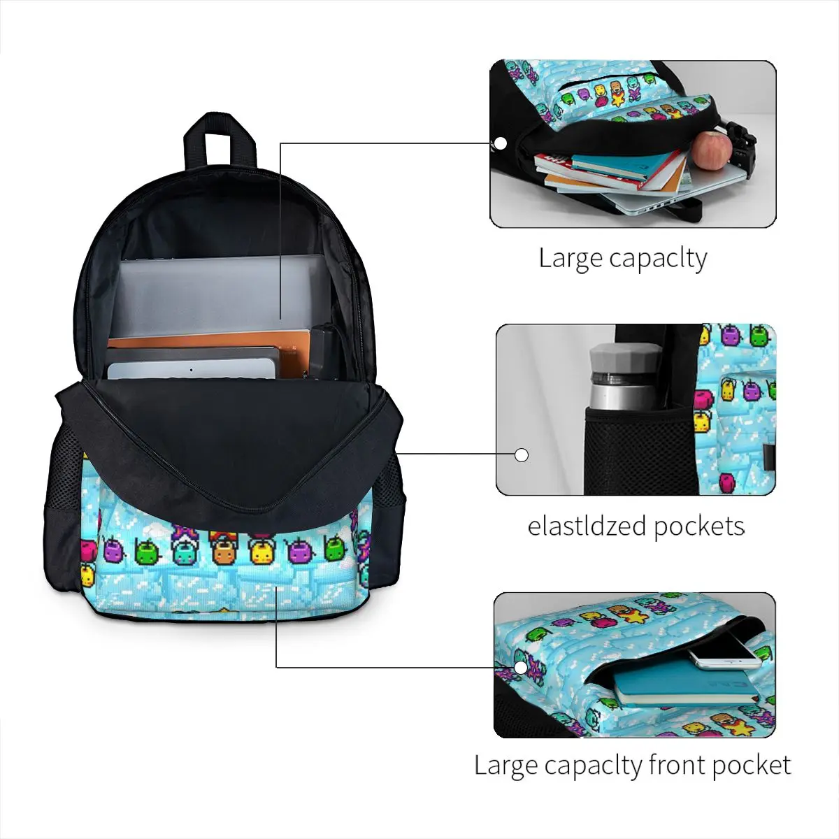 Stardew Valley Junimos Muster blaue Rucksäcke Jungen Mädchen Bücher tasche Studenten Schult aschen Kinder Rucksack Laptop Rucksack Umhängetasche