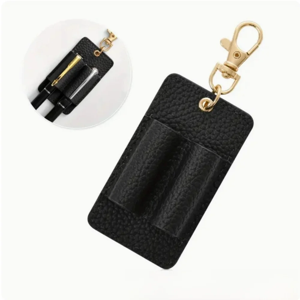 New Portable PU Lanyard Pen Holders Hanging Space-Saving Keychain Pen Clip Creative Design Leather Pen Pouch Office Supplies