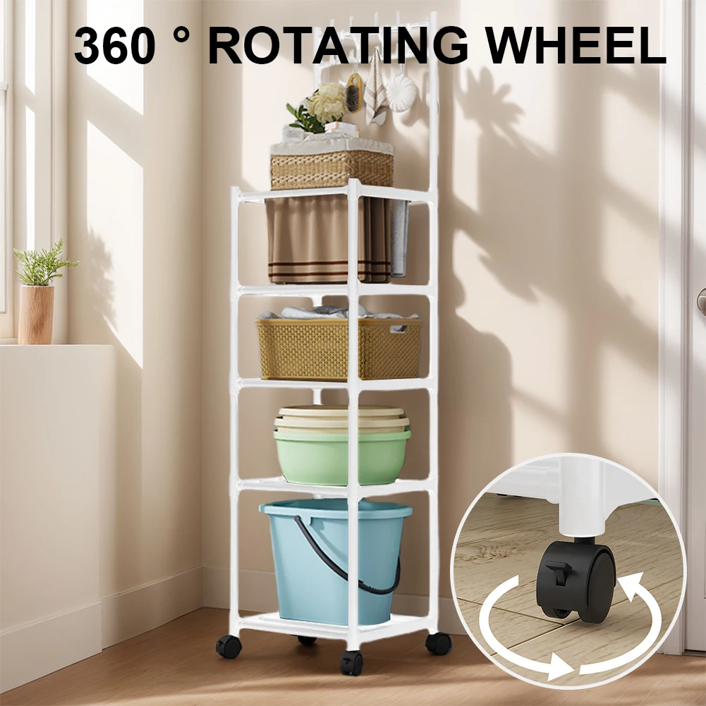 

5 Tier Storage Shelf 110LBS Heavy Duty Organizer Shelf with Rolling Wheels for Laundry Bathroom Kitchen Garage Pantry