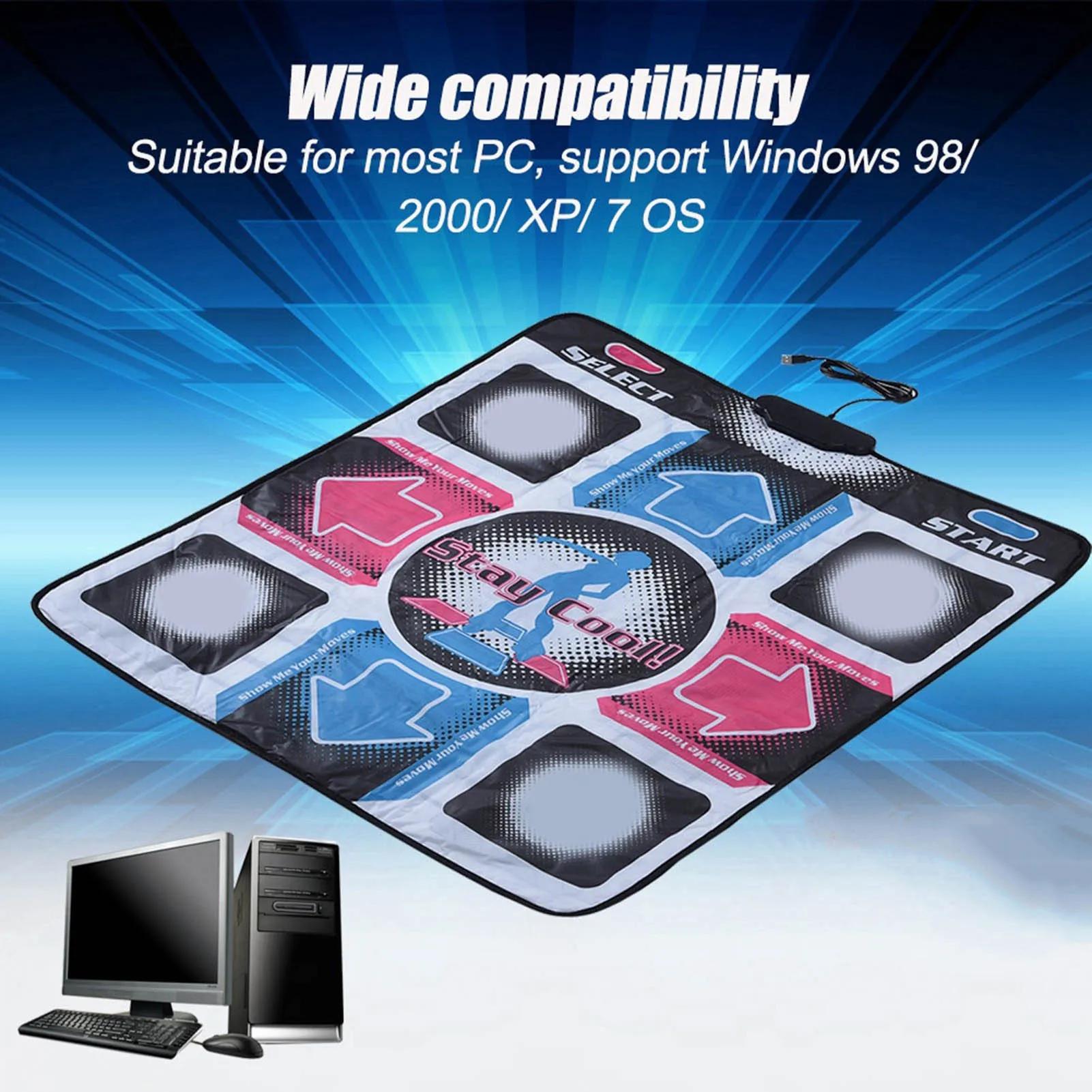 USB Wired Non-Slip Dance Mats Dancing Game Step Pad HD Foot Print Fitness Dancer Blanket for PC Dance Pad Indoor Gaming Pad
