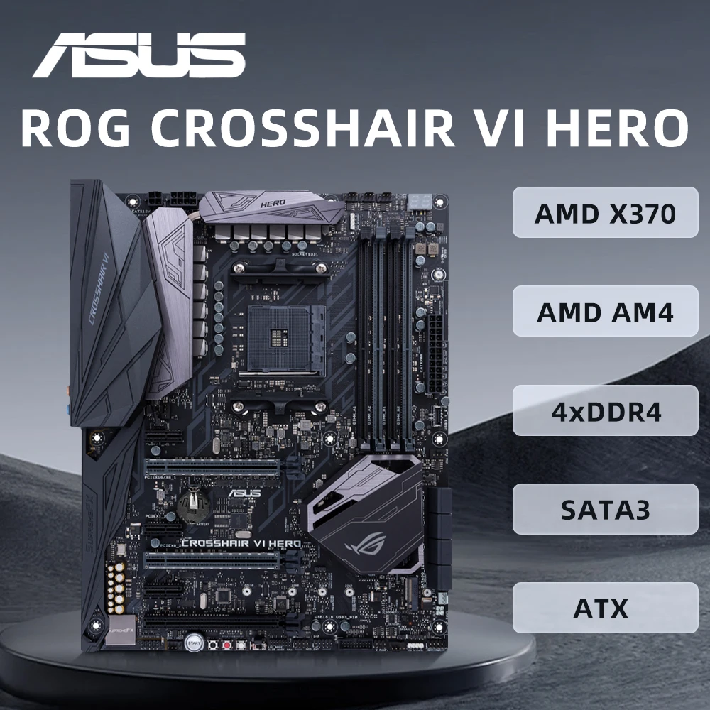 ASUS AMD X370 ATX Gaming Motherboard ROG CROSSHAIR VI HERO Support 3600X 5600G 5600X 5700X 5800X3D CPU 4xDDR4 M.2 USBC ARGB HDMI