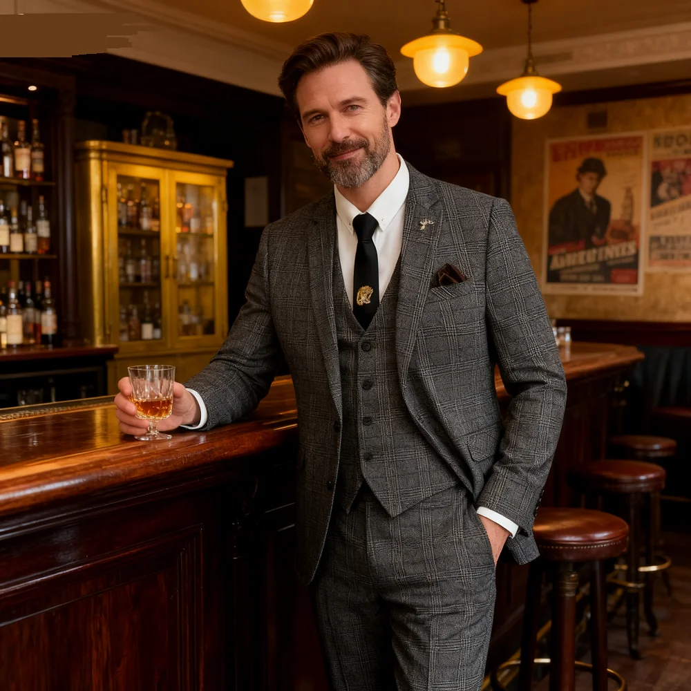 

Men's 3 Piece Slim Fit Wedding Tuxedo Suits Peak Lapel Formal Party Groomsmen Suit Set with Blazer Vest Pants