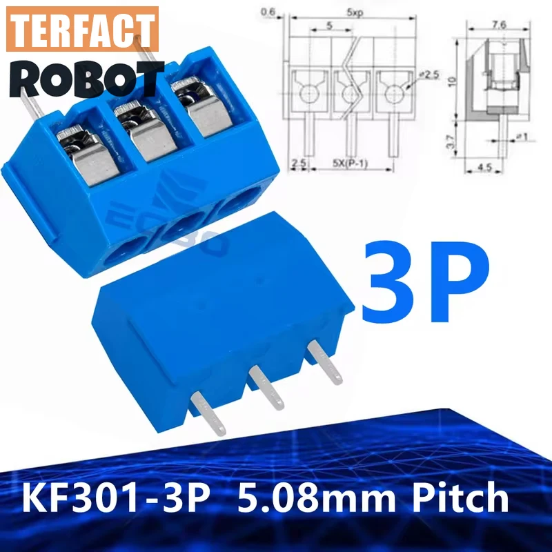 10pcs KF301-3P 5.08mm Pitch Screw Terminal Block | 10A/300V 3-Pin Plug-in PCB Connector with Interlocking Design for Arduino