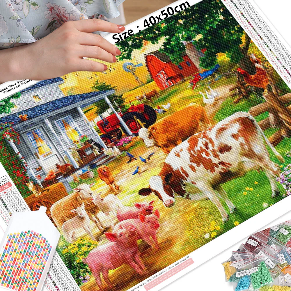 HUACAN 5D DIY Full Square Round AB Diamond Painting Farm Cow Mosaic Animal Embroidery Creative Hobbies House Home Decor