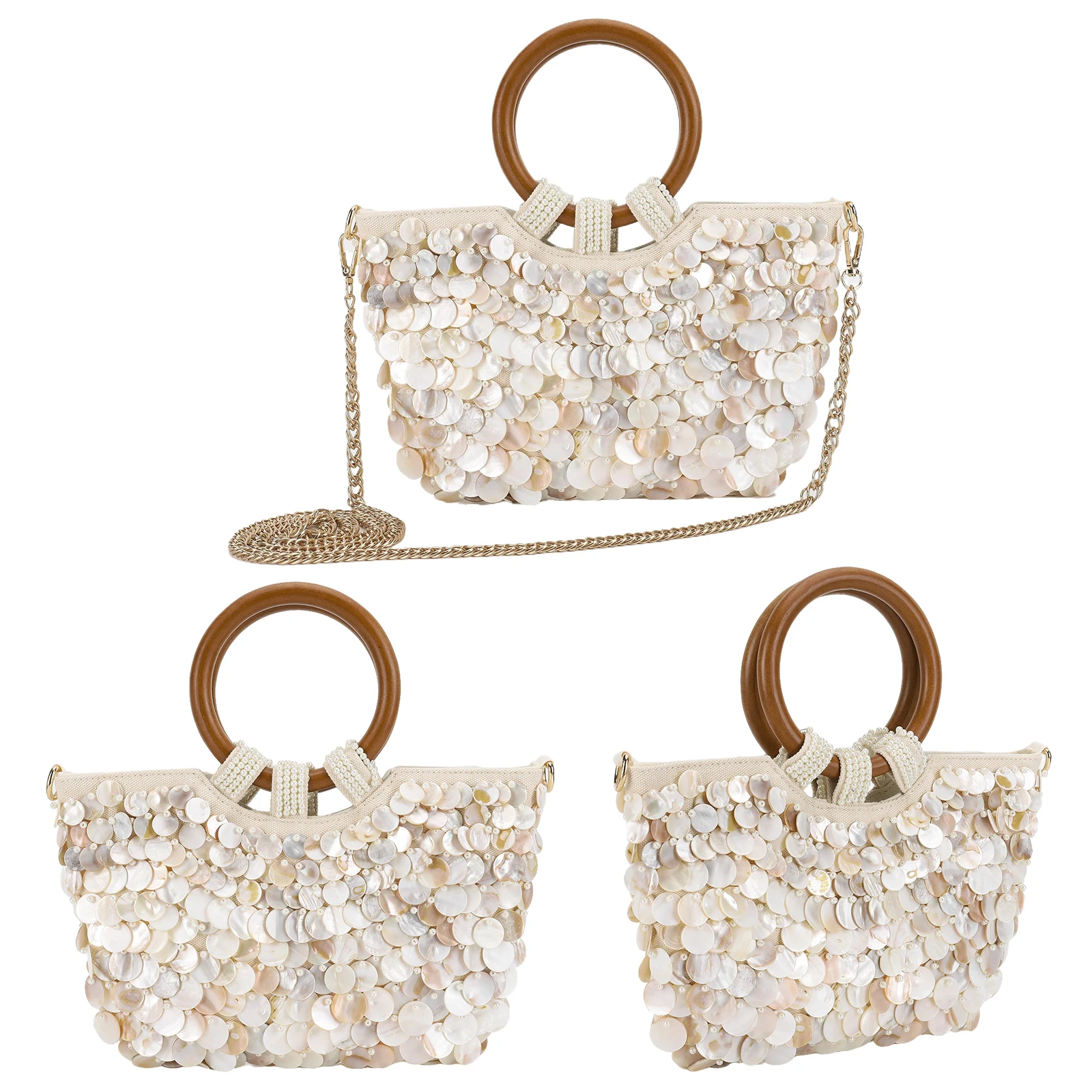 

НОВЫЙ клатч ручной работы для тяжелой промышленности из натуральной ракушки, расшитый бисером, пляжная сумка с деревянной ручкой, женская сумка для свадебной вечеринки, 2025