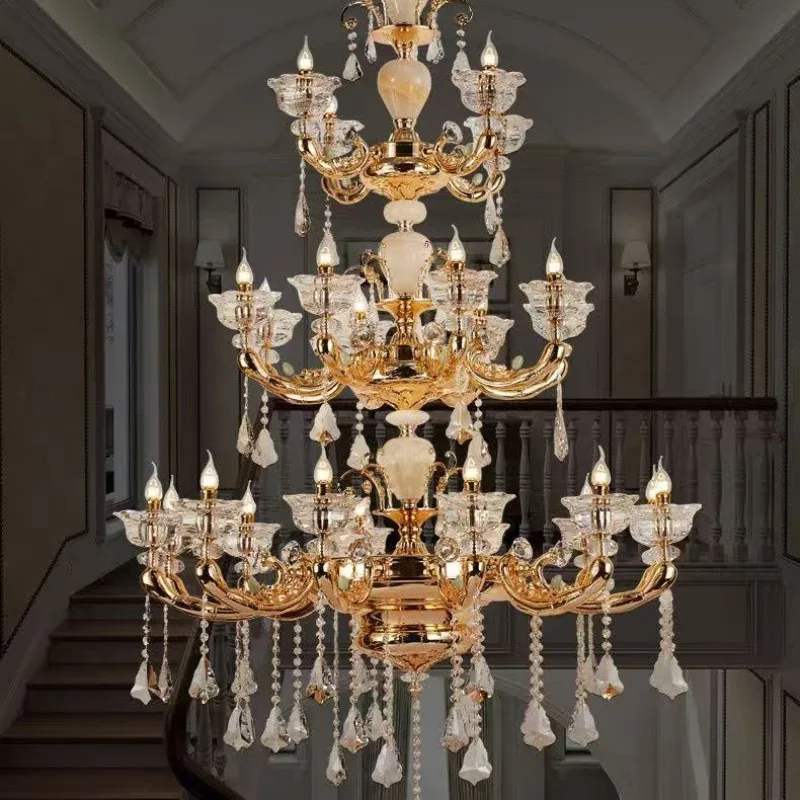All copper chandelier Chinese style villa duplex building hollow chandelier
