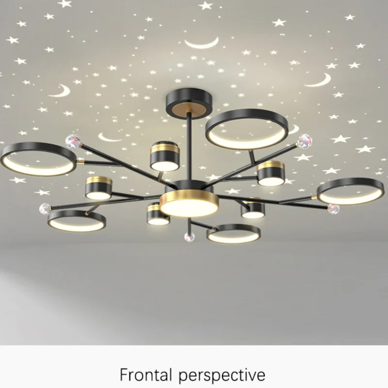 

2022 LED Chandelier Lamp Modern Lustre For Home Living Room Bedroom Dining Star And Moon Projection Indoor Lighting Fixture