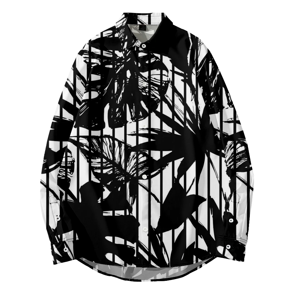 

2022 new original risk-free 3D printing breathable large men's long sleeve shirt men's long sleeve top bamboo leaves