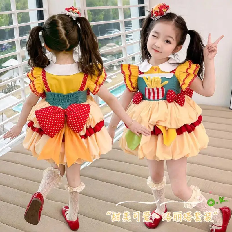 

Girls Suspender Ruffle Bow Lolita Dress Girls Princess Dress Summer New Children's Cake Dress Child Soft Dress Party Tutu Skirt