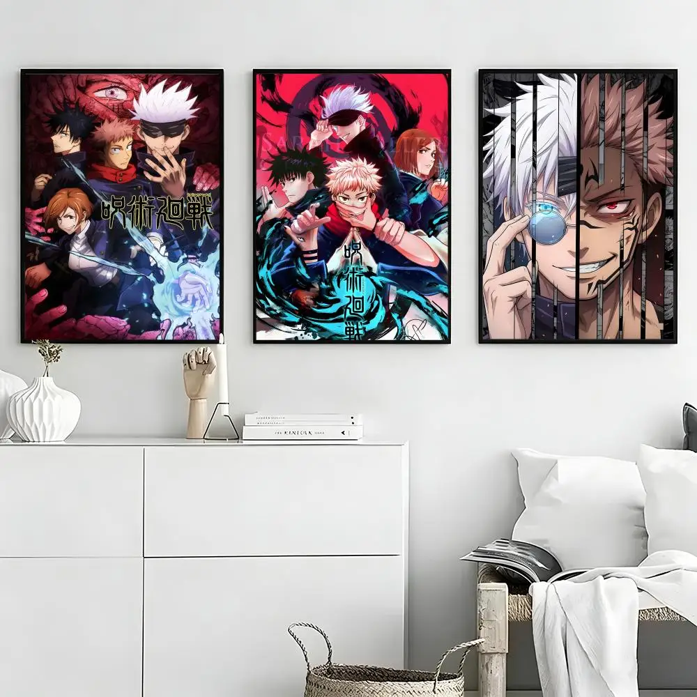 Anime Jujutsu Kaisen Poster Self-adhesive Art Waterproof Paper Sticker Coffee House Bar Room Wall Decor