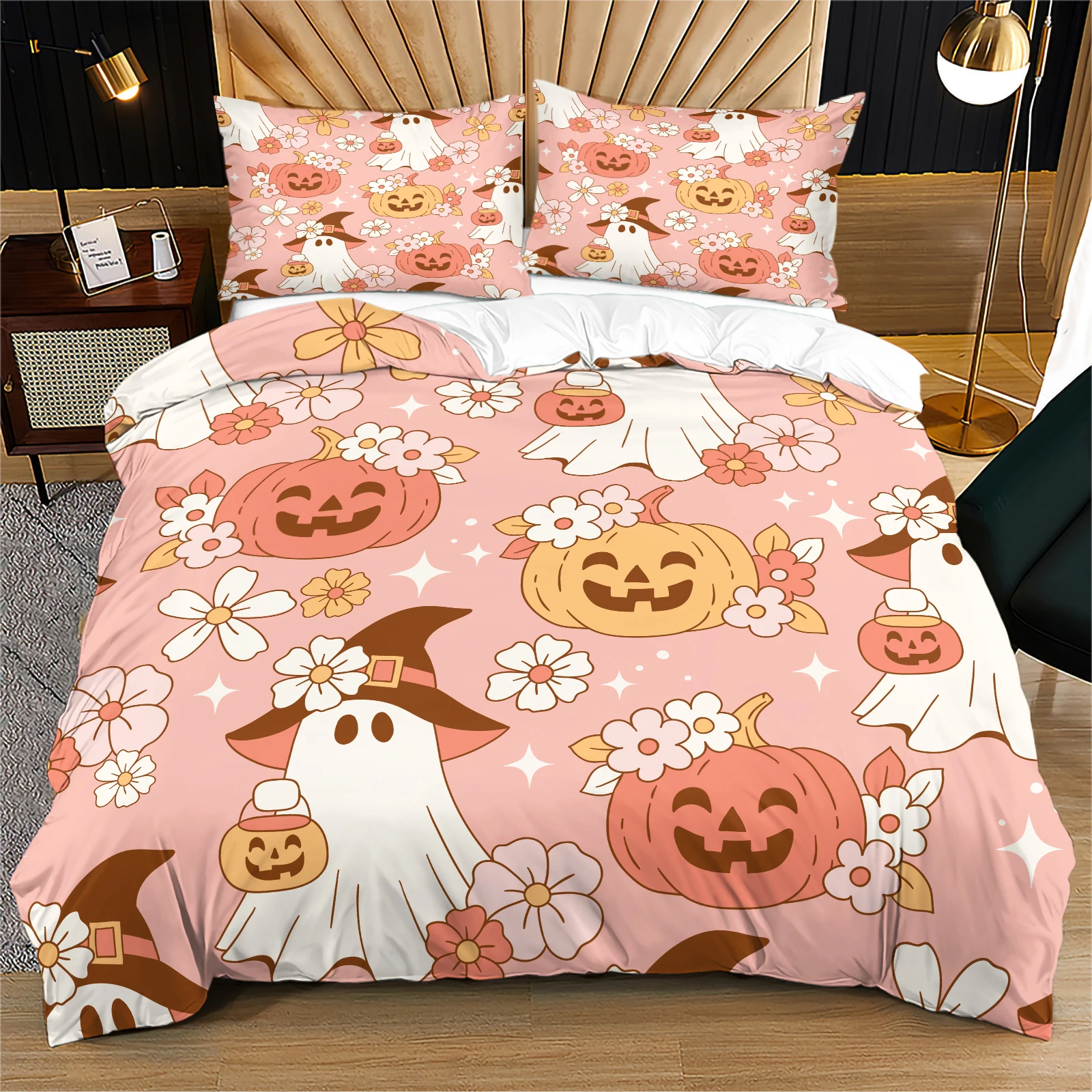 cute-pink-halloween-duvet-cover-set-cartoon-ghost-witch-hat-lantern-floral-print-bedding-set-sweet-holiday-room-decoration