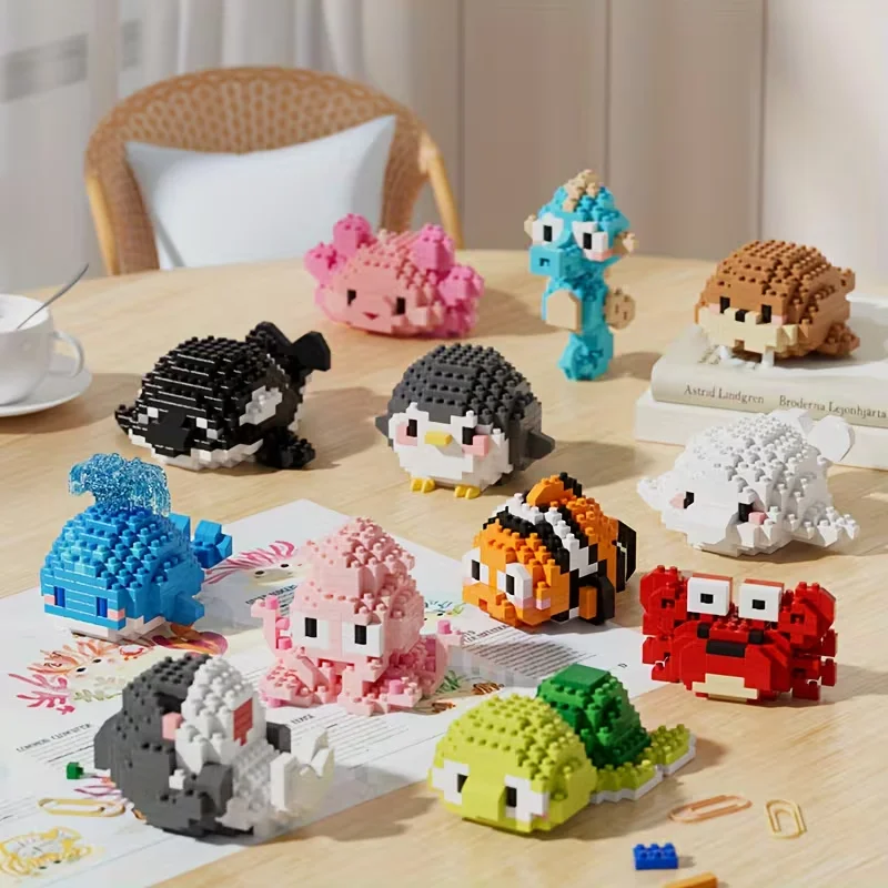 Ocean Series Sea Turtles and Penguins Tiny Particle Building Blocks Small Gifts Back-To-School Season Gift 150Pcs+